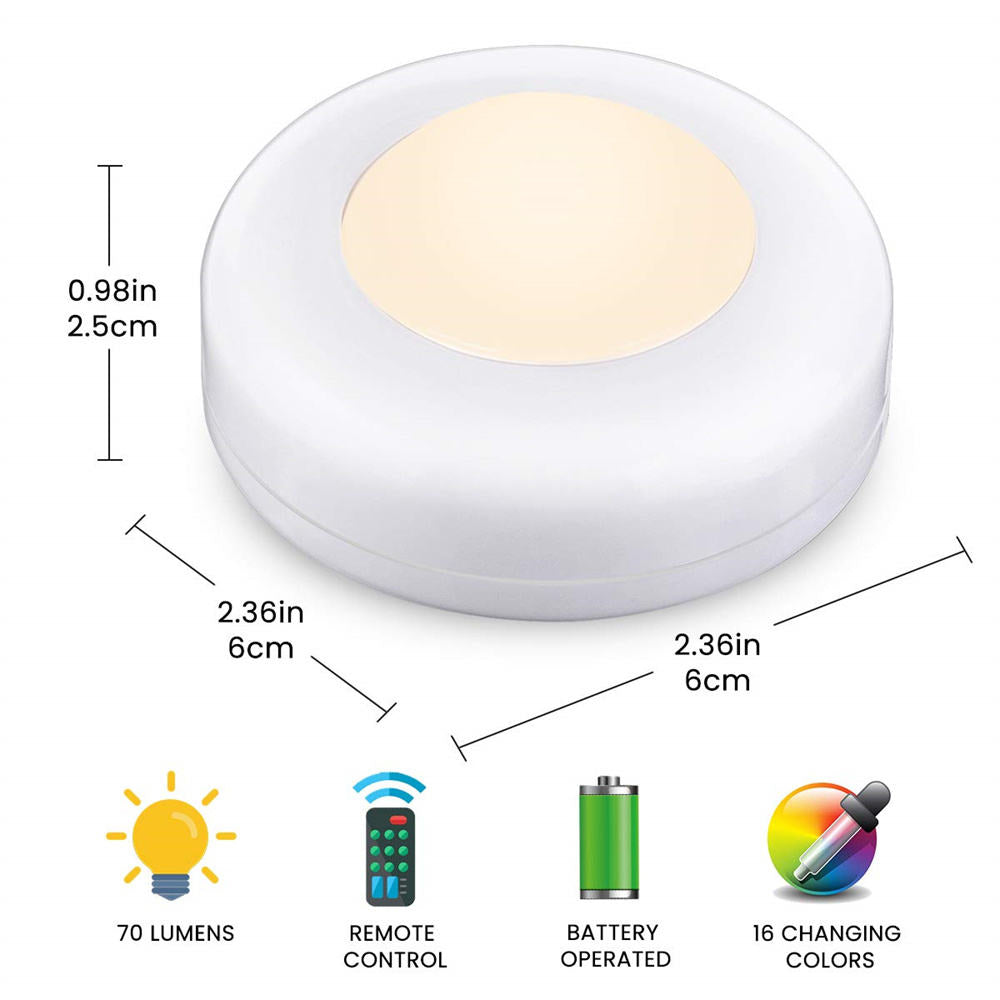 16-Color RGB Touch Puck Lights with Remote Control