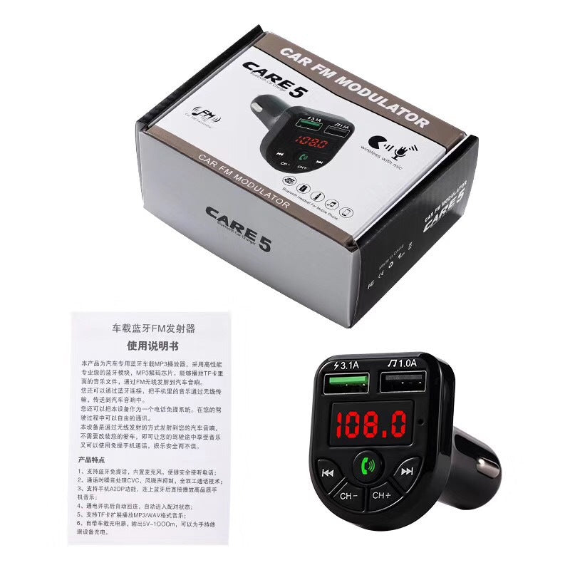 Bluetooth 5.0 FM Car Transmitter with Hands-Free Calling & Dual USB