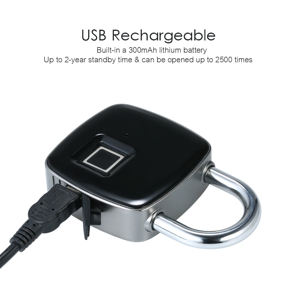 Smart Fingerprint Security Padlock – Rechargeable IP65 Keyless Lock