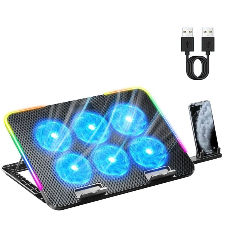 RGB 6-Fan Laptop Cooling Pad with Adjustable Stand