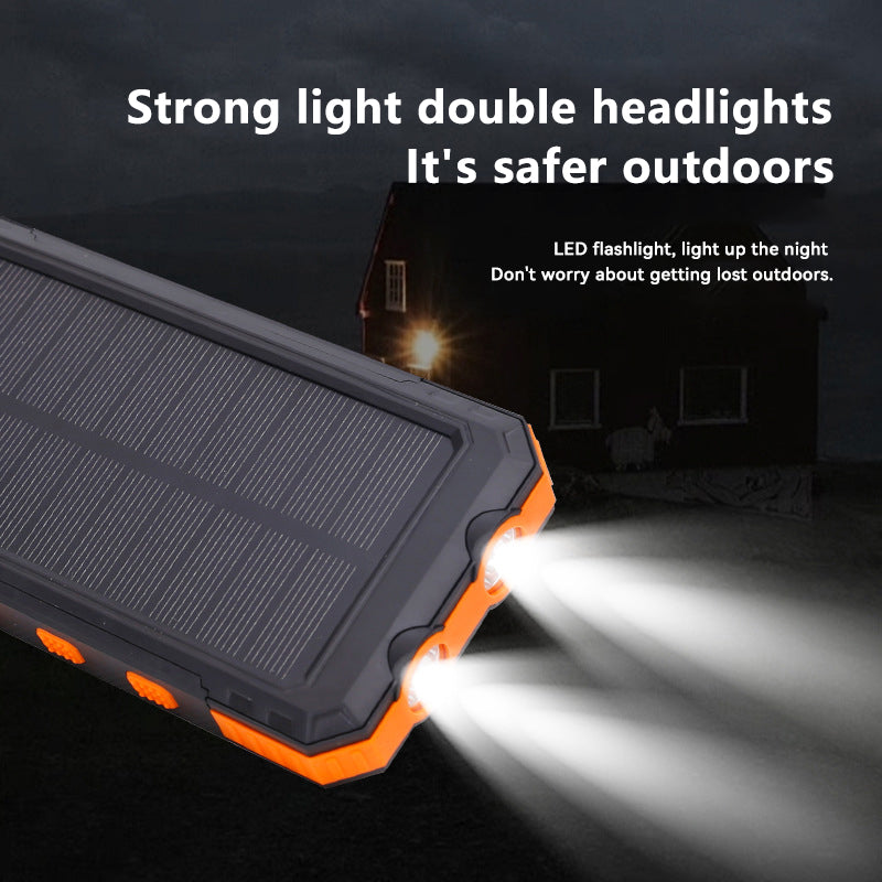 10,000mAh Rugged Solar Power Bank with Dual LED Flashlight & Compass