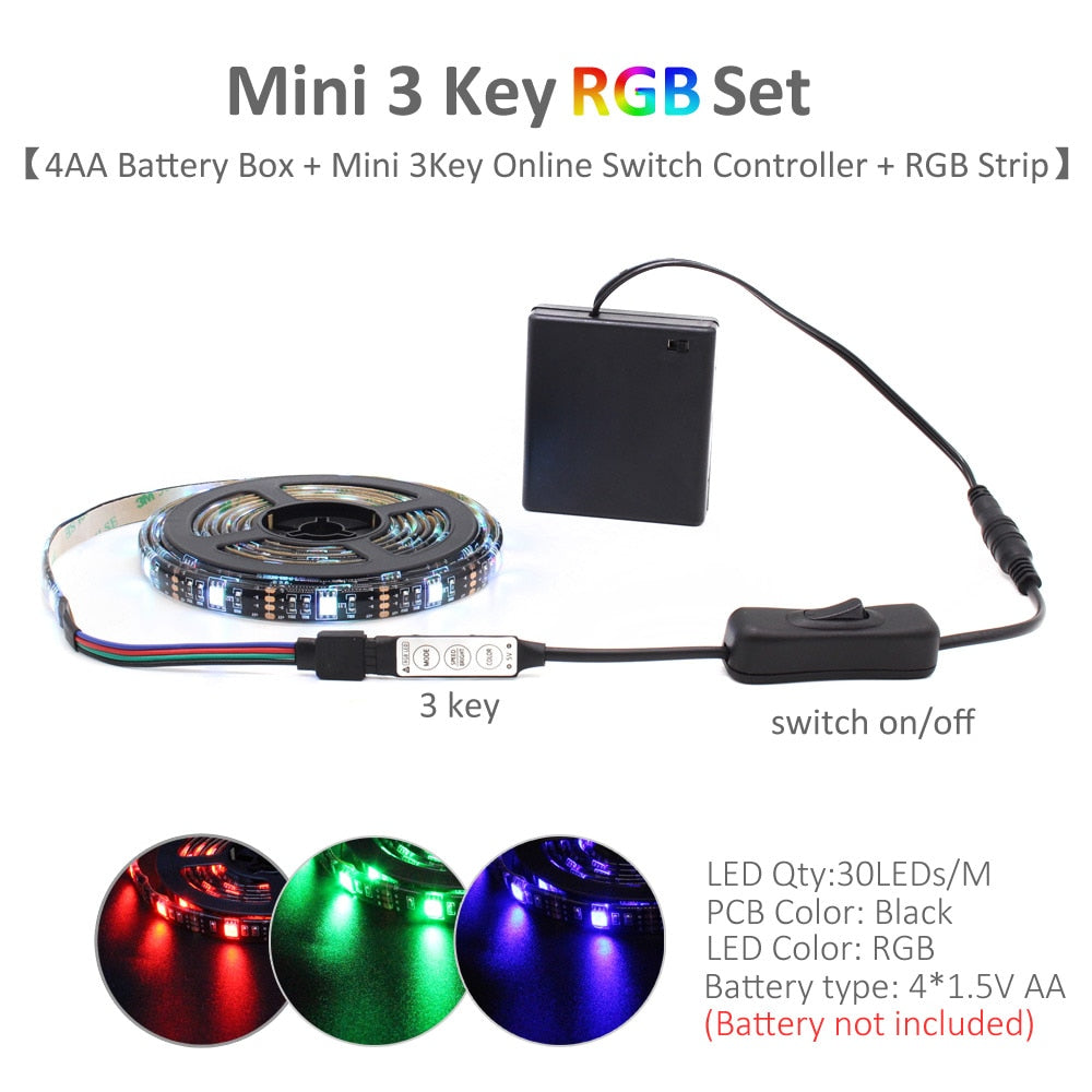 Battery Powered RGB LED Strip Lights with Remote Control