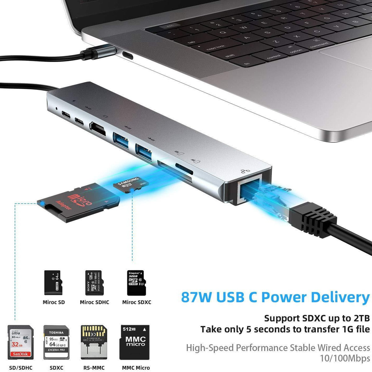 8-in-1 USB-C Multiport Hub with 4K HDMI, Ethernet & PD Charging
