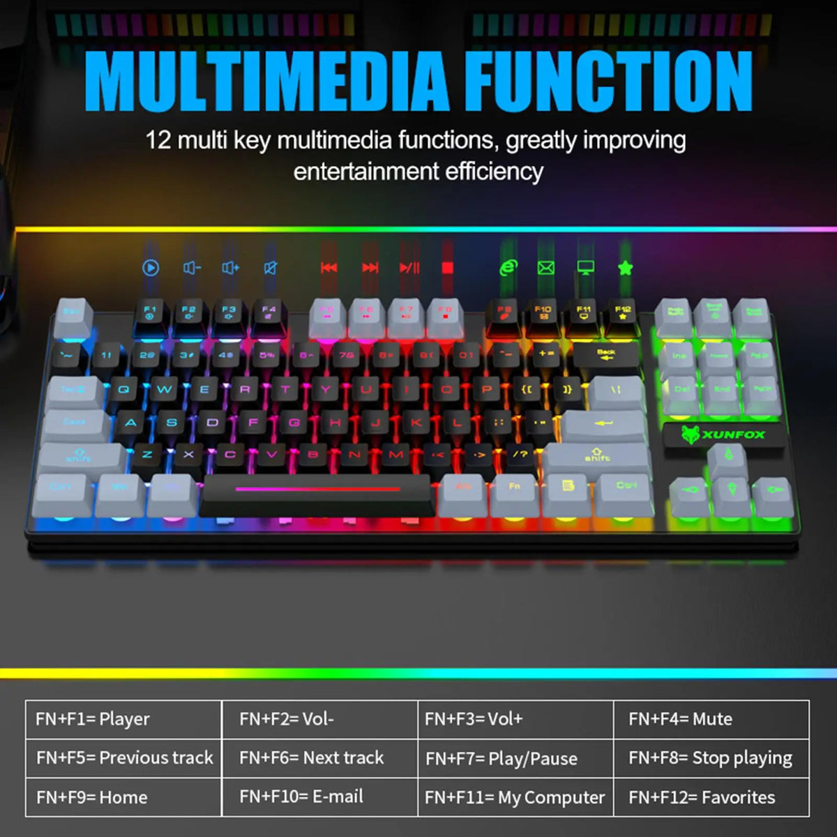 K10 87-Key LED Backlit Gaming Keyboard