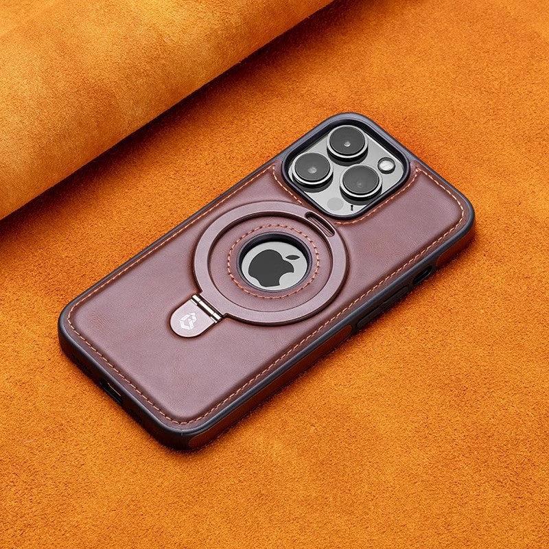 Genuine Leather Magnetic Stand Case for iPhone 12–16 Series