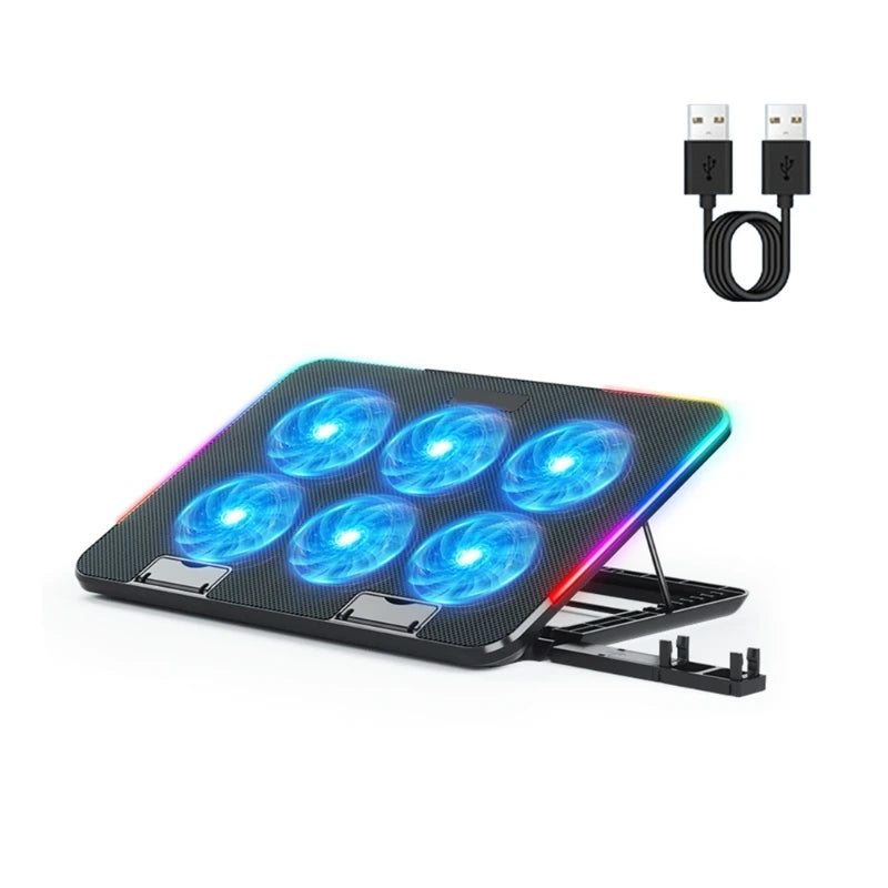 RGB 6-Fan Laptop Cooling Pad with Adjustable Stand