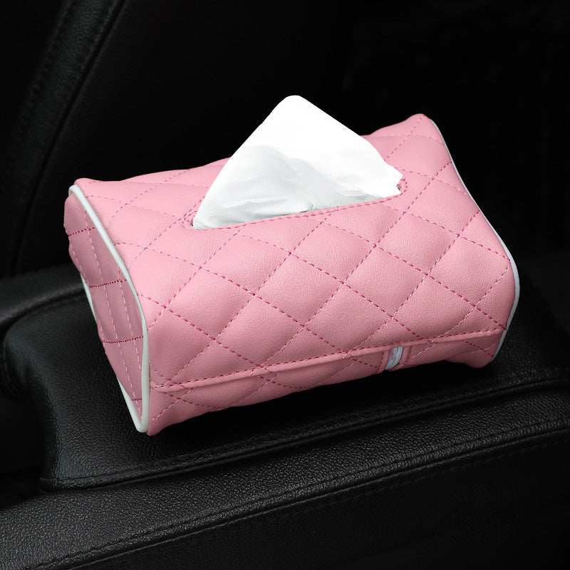 Quilted Leather Car Tissue Box Holder – Headrest & Interior Organizer