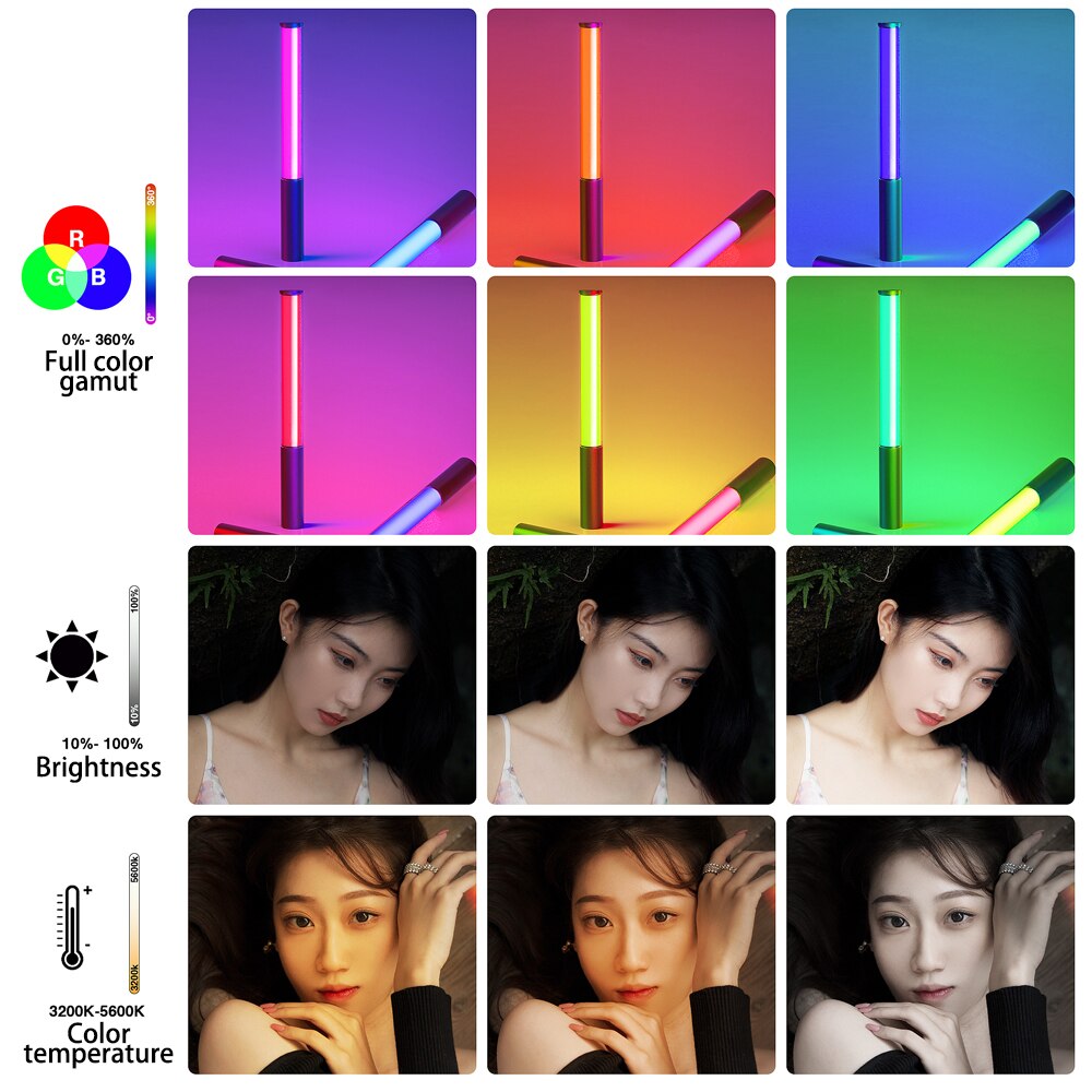 17" RGB LED Photography Light Stick – Rechargeable Creator Fill Light