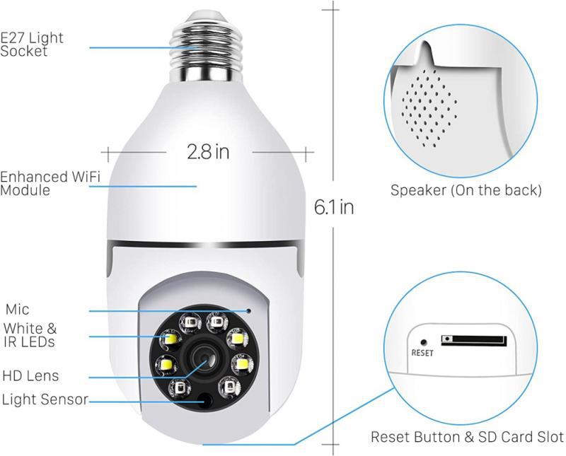 2MP Smart Wi-Fi Bulb Security Camera – Auto Tracking, Night Vision & Pan/Tilt