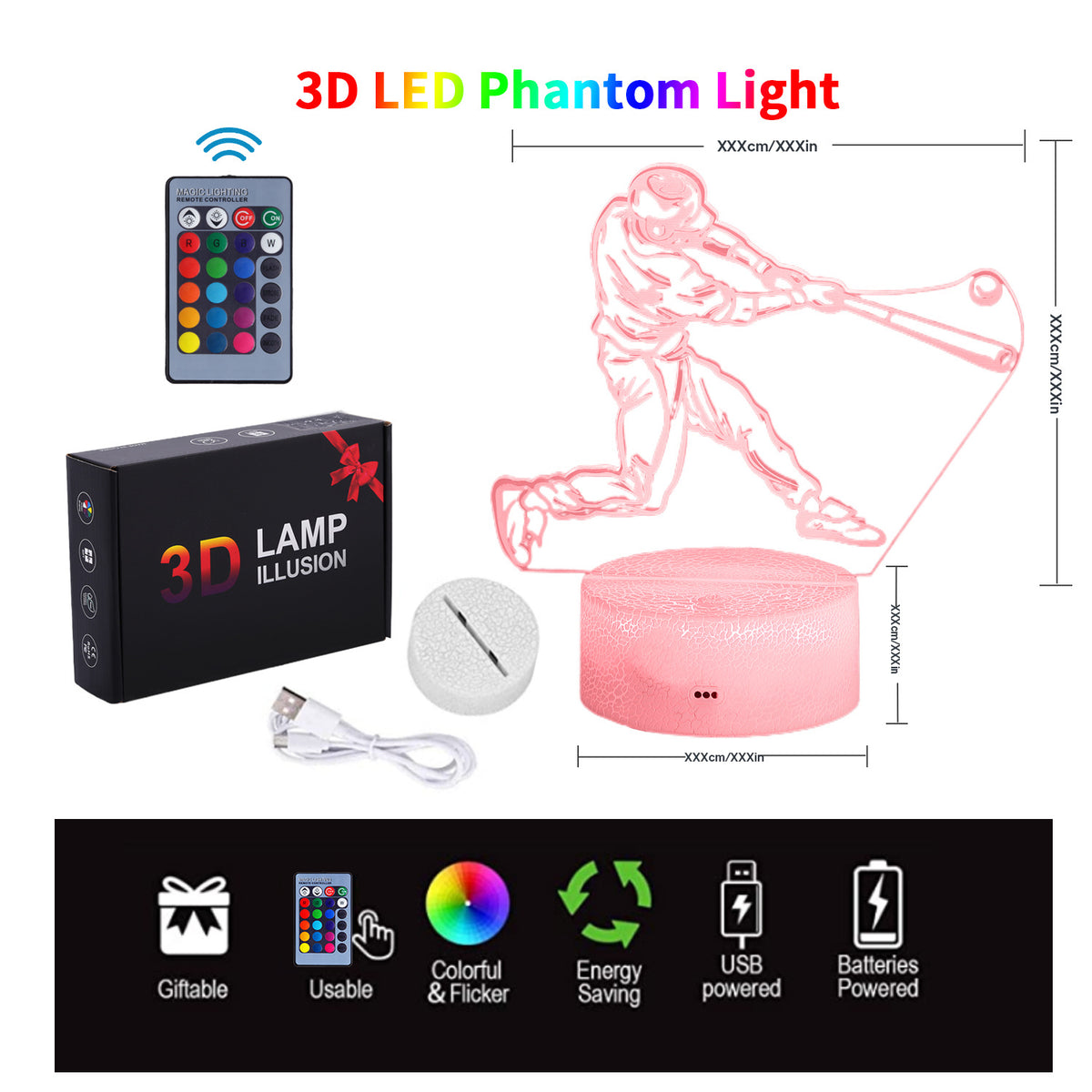 3D Baseball RGB Night Light – 16 Color Touch & Remote Control