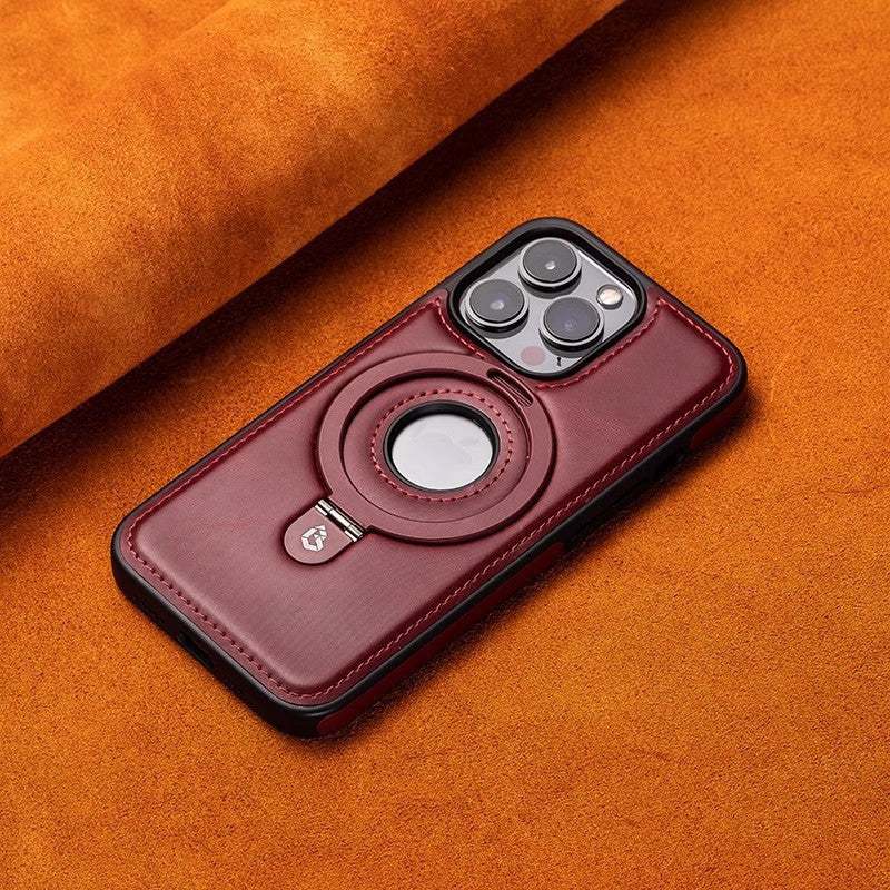 Genuine Leather Magnetic Stand Case for iPhone 12–16 Series
