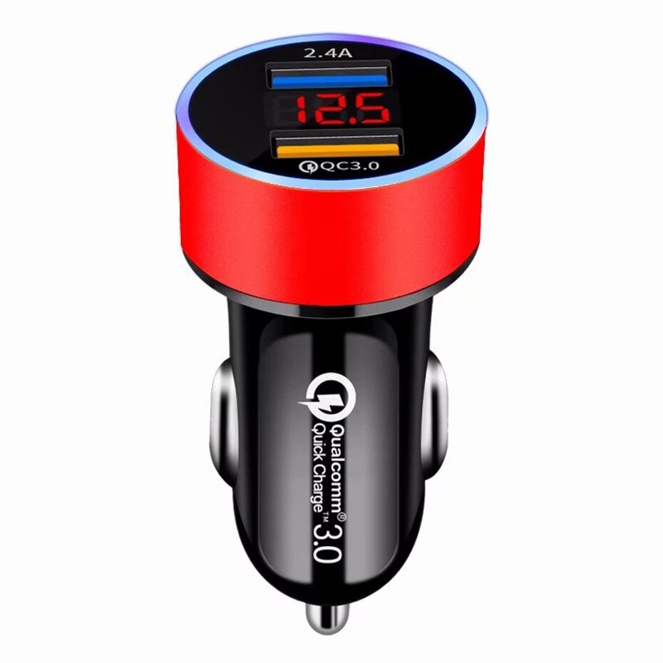 Dual USB QC3.0 Car Charger with Voltage Display