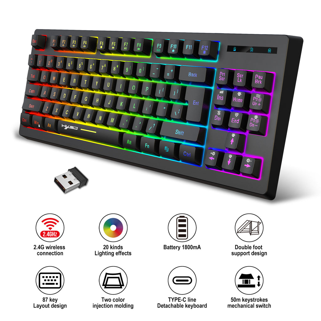 L100 87-Key RGB Wireless Gaming Keyboard – 2.4GHz Rechargeable