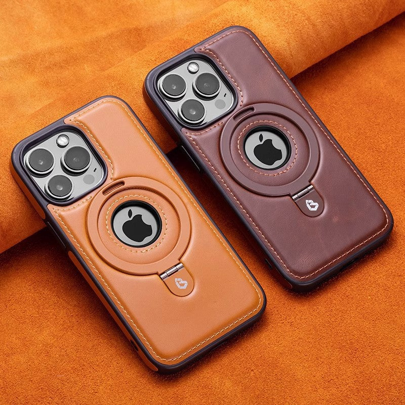 Genuine Leather Magnetic Stand Case for iPhone 12–16 Series