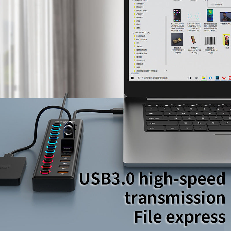 11-Port Powered USB 3.0 Hub with Individual Switches