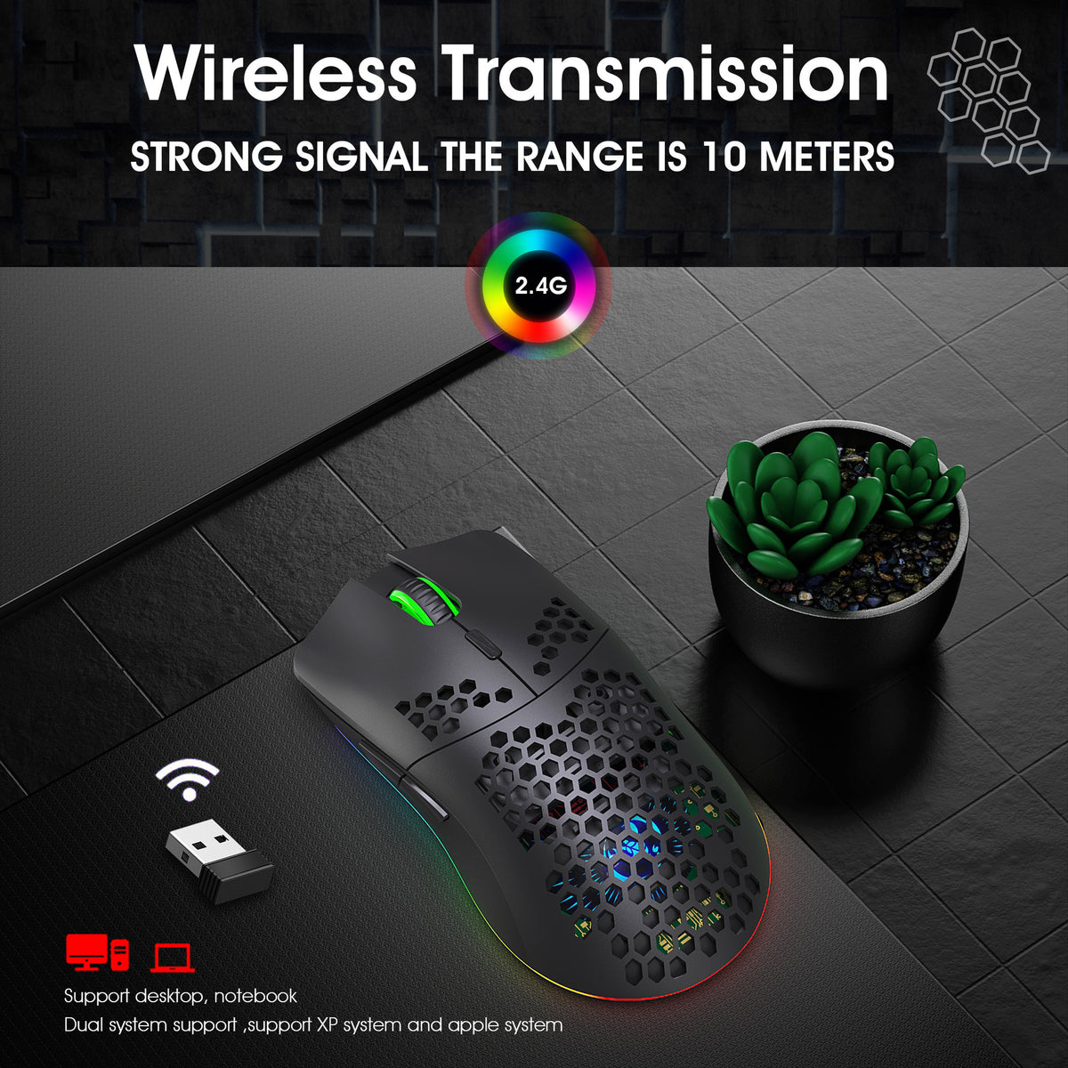 T66 Lightweight RGB Wireless Rechargeable Gaming Mouse