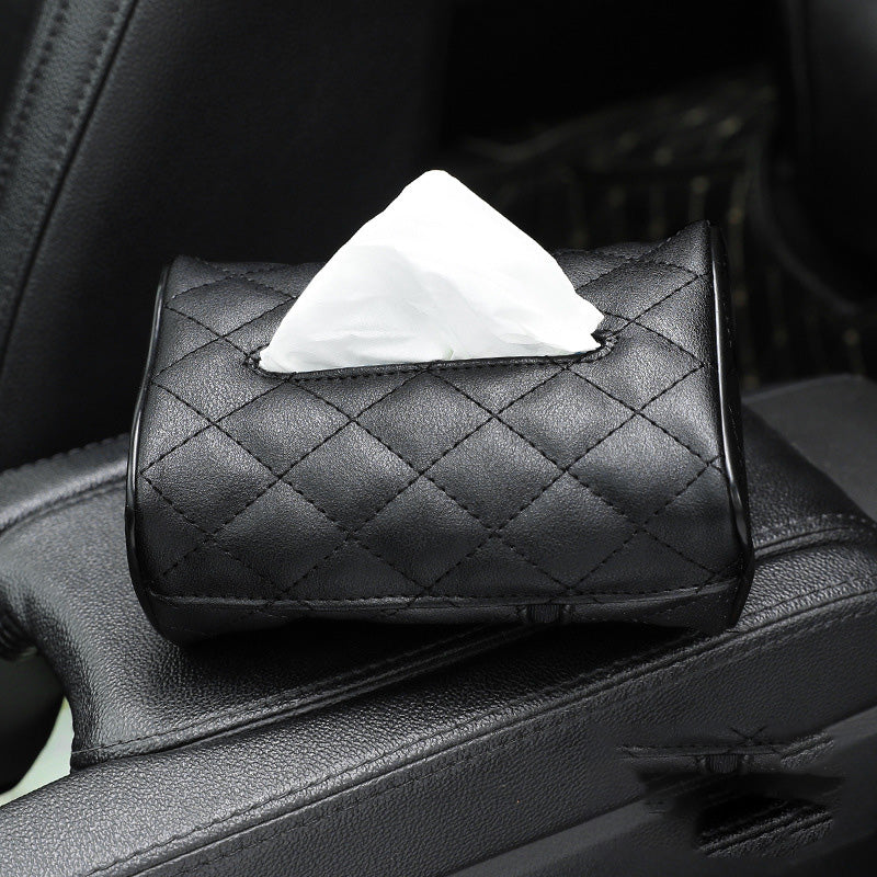 Quilted Leather Car Tissue Box Holder – Headrest & Interior Organizer
