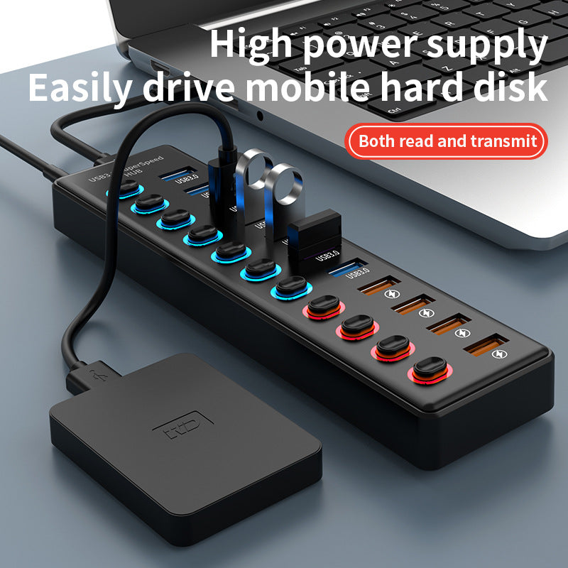 11-Port Powered USB 3.0 Hub with Individual Switches