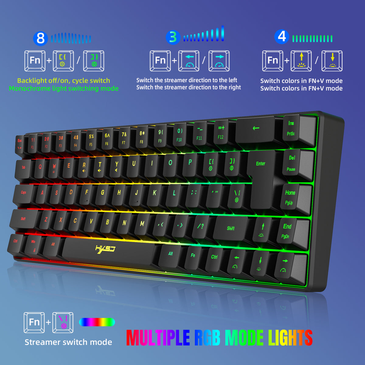V200 68-Key Compact RGB Gaming Keyboard – Wired USB-C Membrane Keyboard