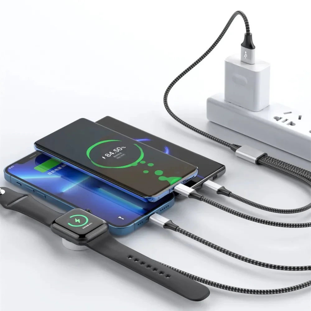 4-in-1 Fast Charging Cable with Wireless Watch Charger