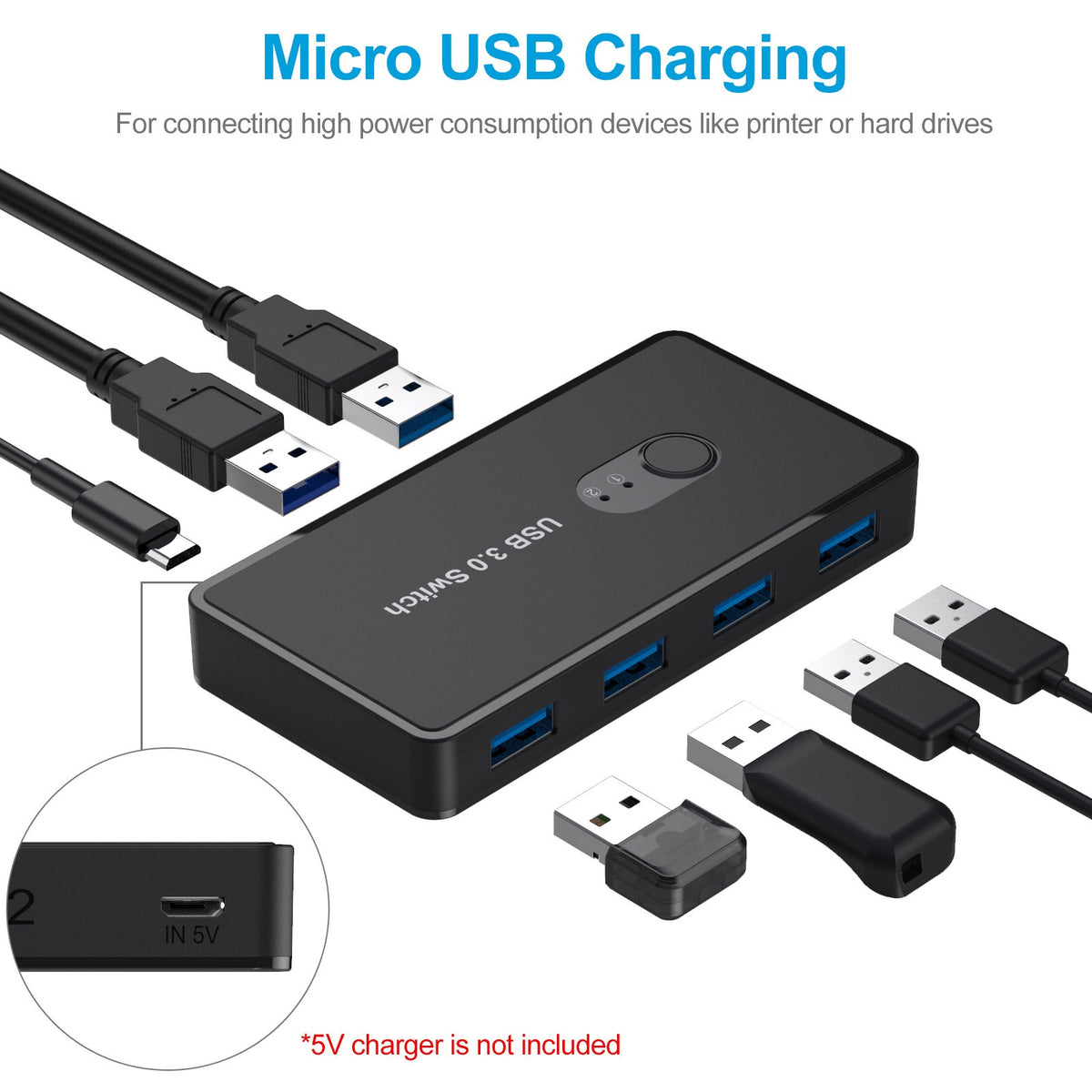 4-Port USB 3.0 Sharing Switch for 2 Computers