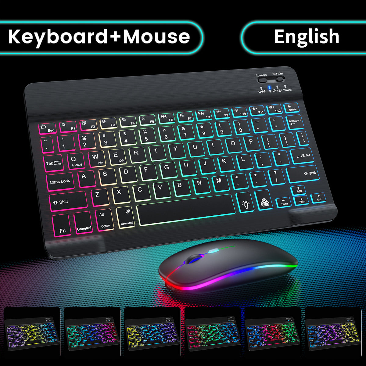 RGB Bluetooth Keyboard & Mouse Set – Rechargeable Wireless Tablet Keyboard