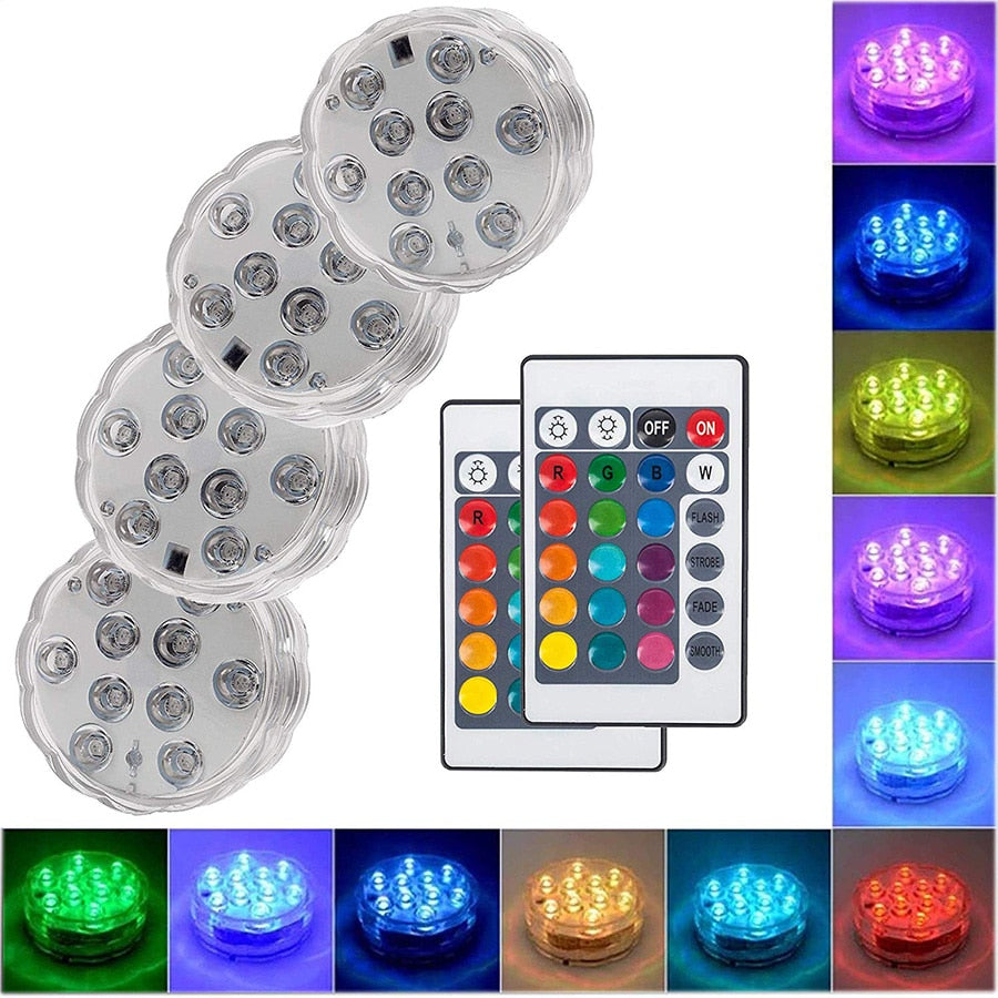 RGB Waterproof Submersible LED Lights with Remote Control