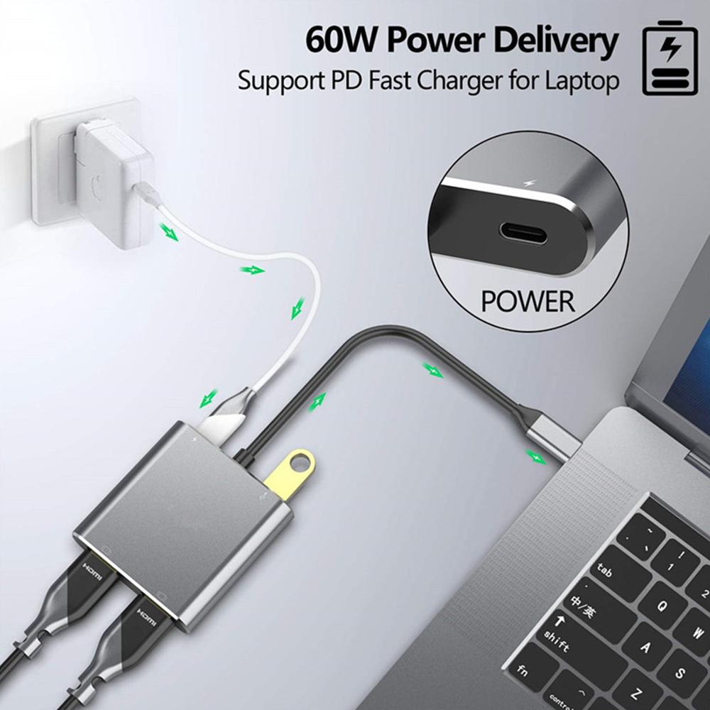 4-in-1 Dual HDMI USB-C Hub with PD Charging