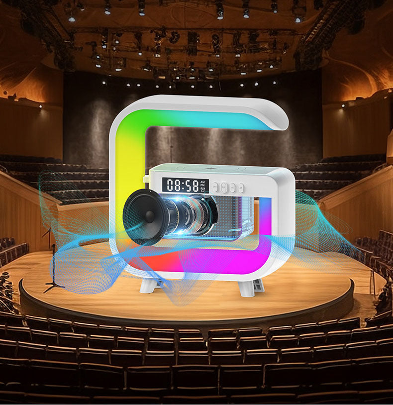 RGB Bluetooth Speaker with Wireless Charging, Alarm Clock & Ambient Light
