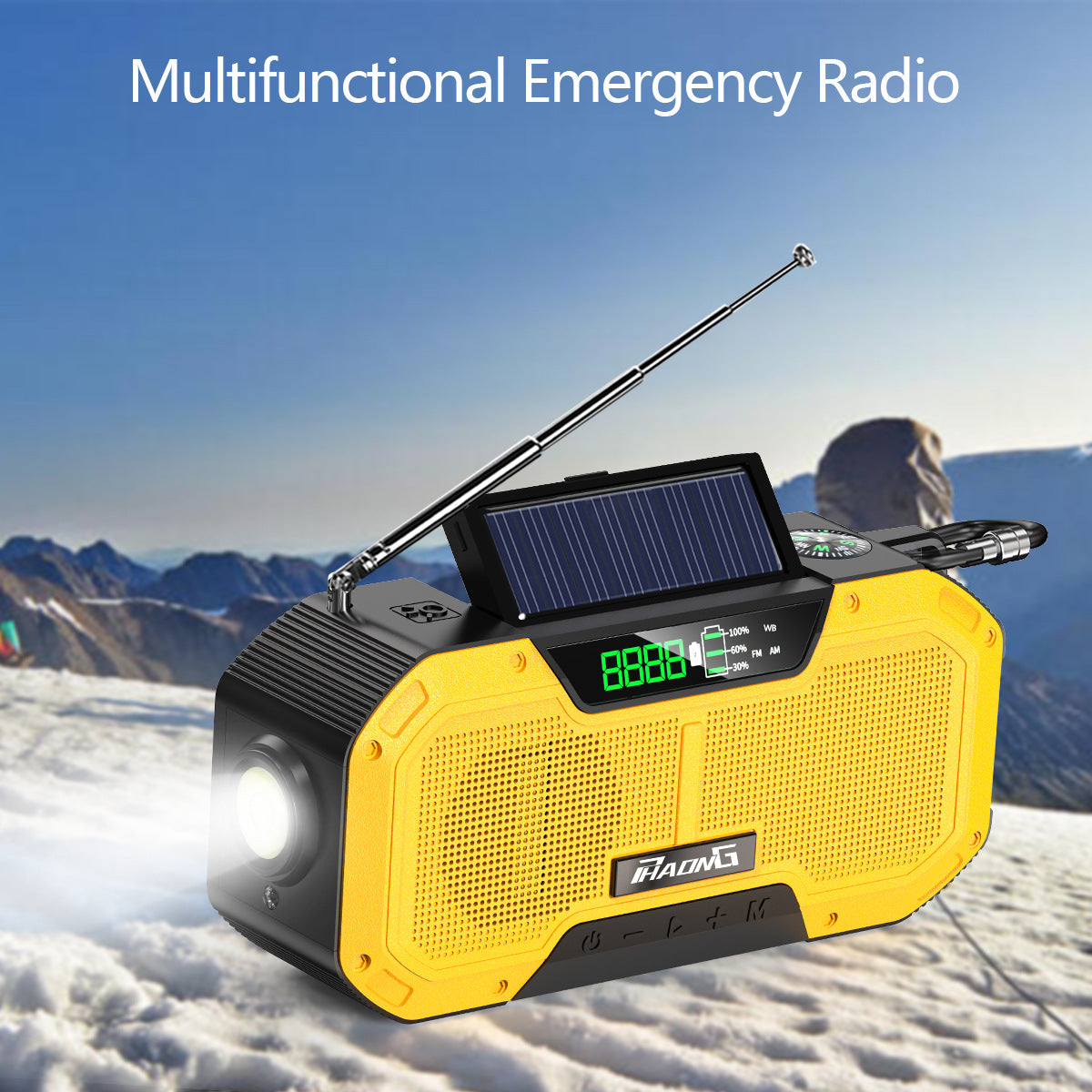 5000mAh Solar Emergency Radio with Bluetooth Speaker, Flashlight & Hand Crank