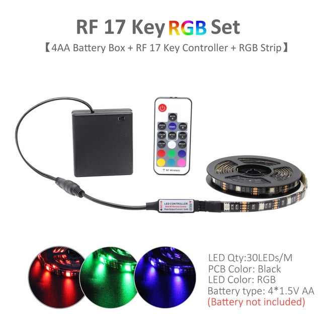 Battery Powered RGB LED Strip Lights with Remote Control