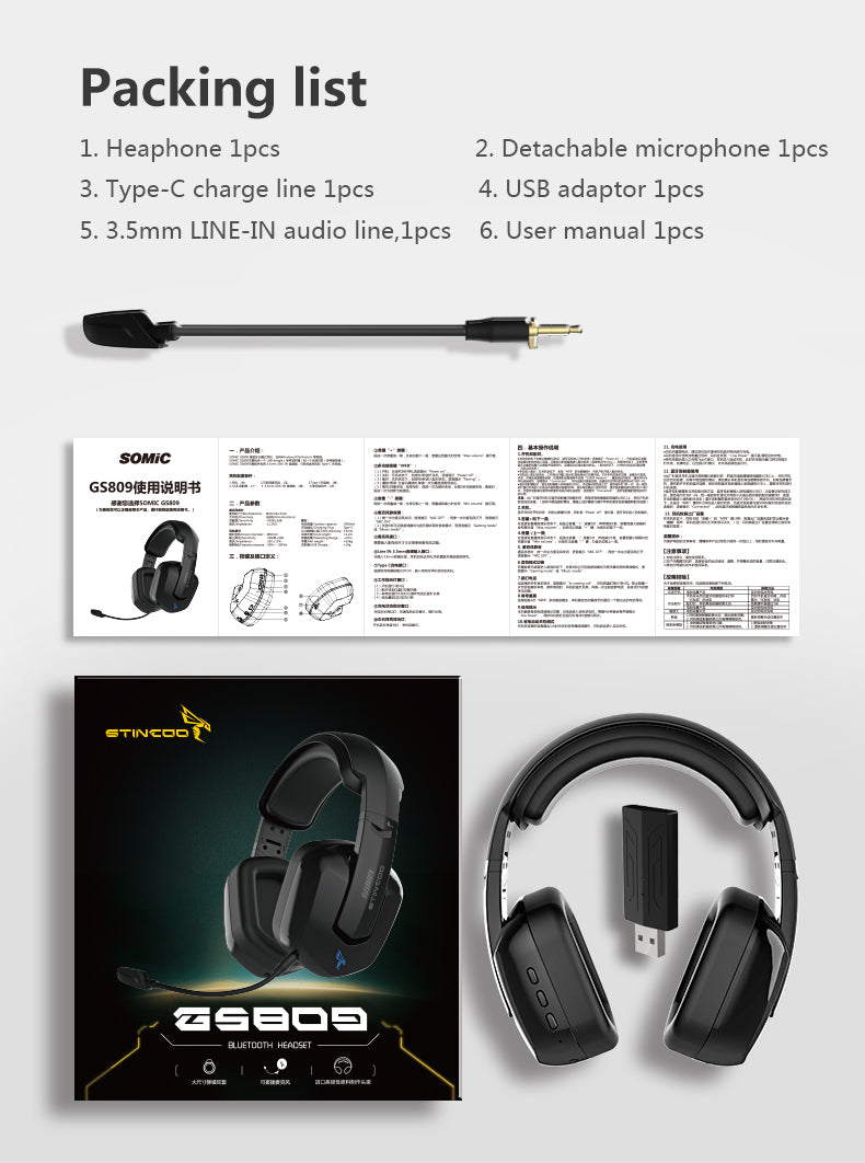 SOMIC GS809 Wireless Gaming Headset – 2.4G, Bluetooth & 3.5mm
