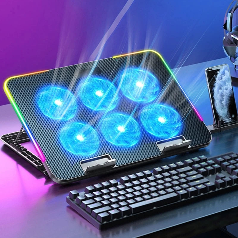 RGB 6-Fan Laptop Cooling Pad with Adjustable Stand