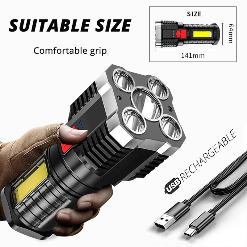 5-LED Rechargeable Flashlight with COB Side Light