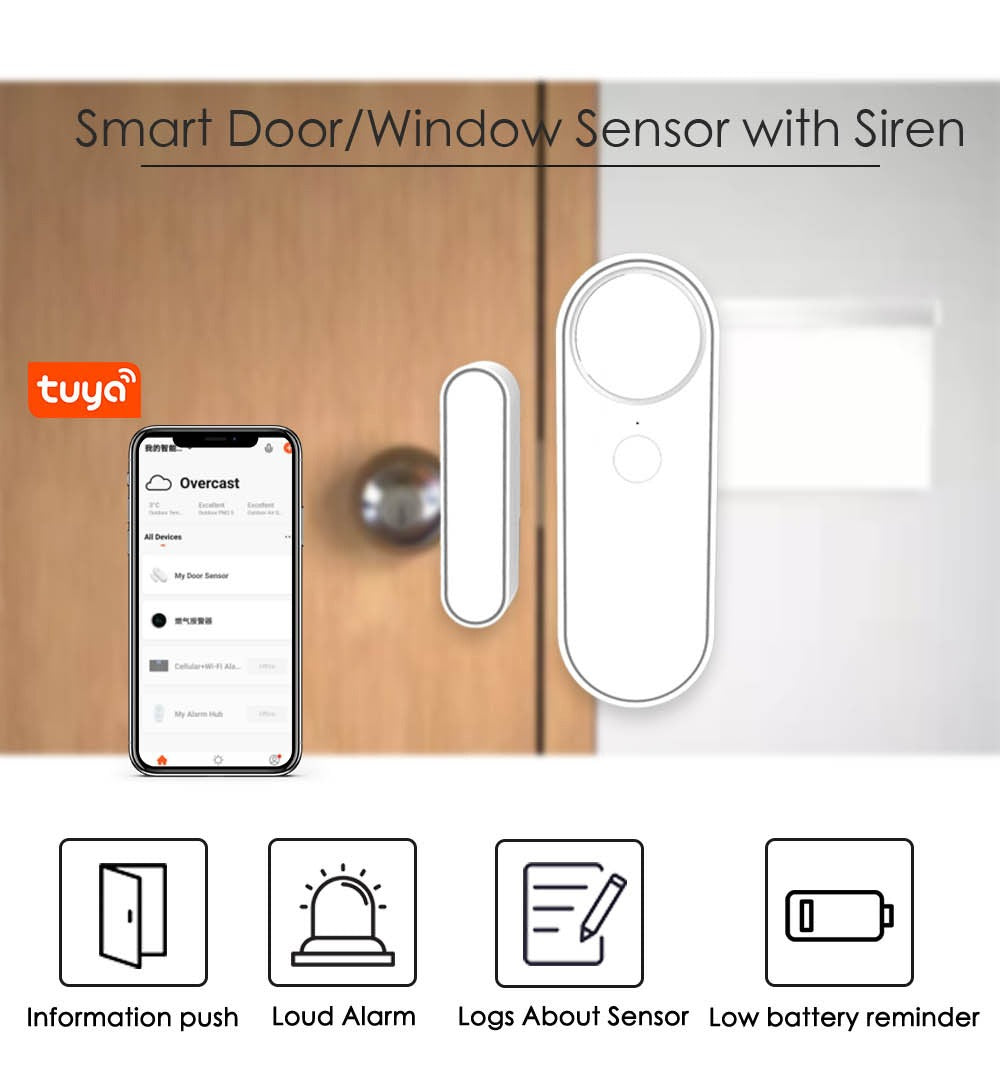 Smart WiFi Door & Window Sensor with 90dB Alarm