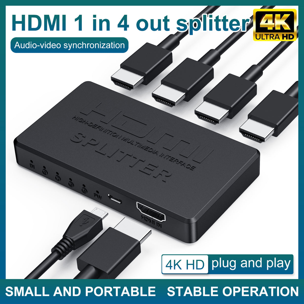 4K HDMI Splitter 1×4 – 1 Input to 4 Displays