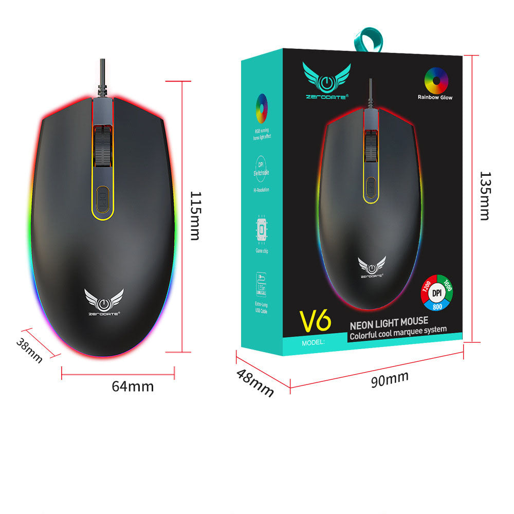 RGB Wired Gaming Mouse – 1600 DPI Ergonomic USB Optical Mouse