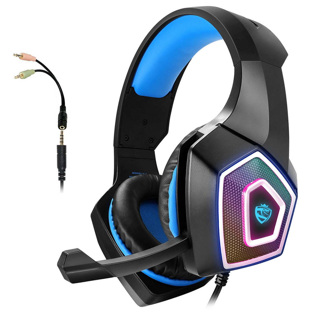 RGB Wired Gaming Headset with 7-Color Lighting, Surround Stereo & Noise-Reducing Microphone