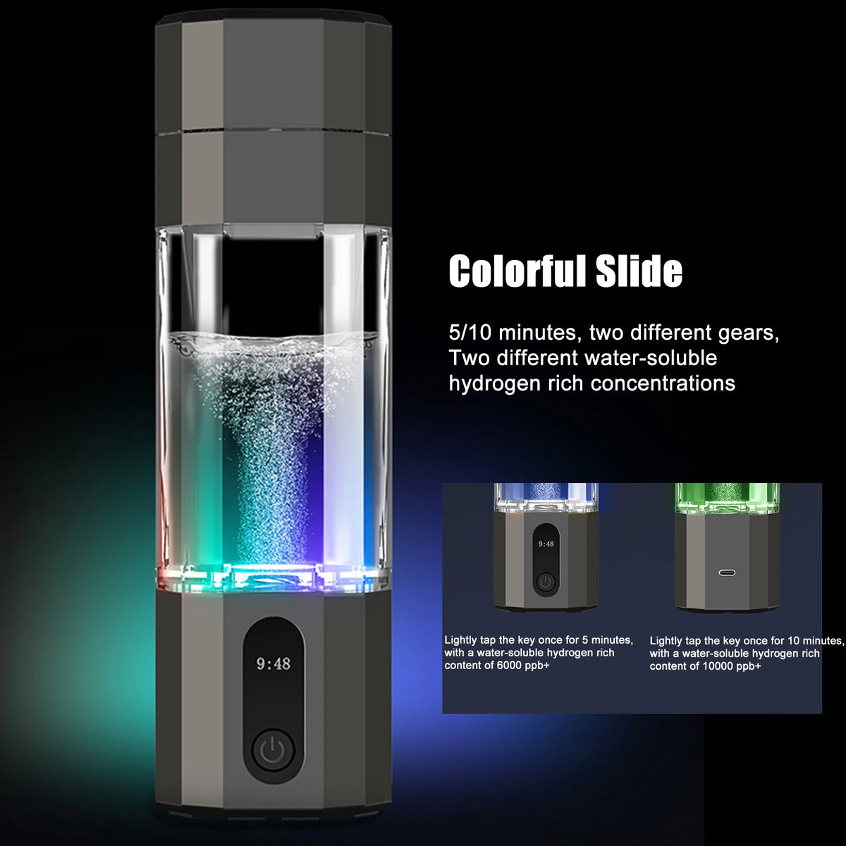 Portable 6000PPB Hydrogen-Rich Water Bottle – USB-C Rechargeable