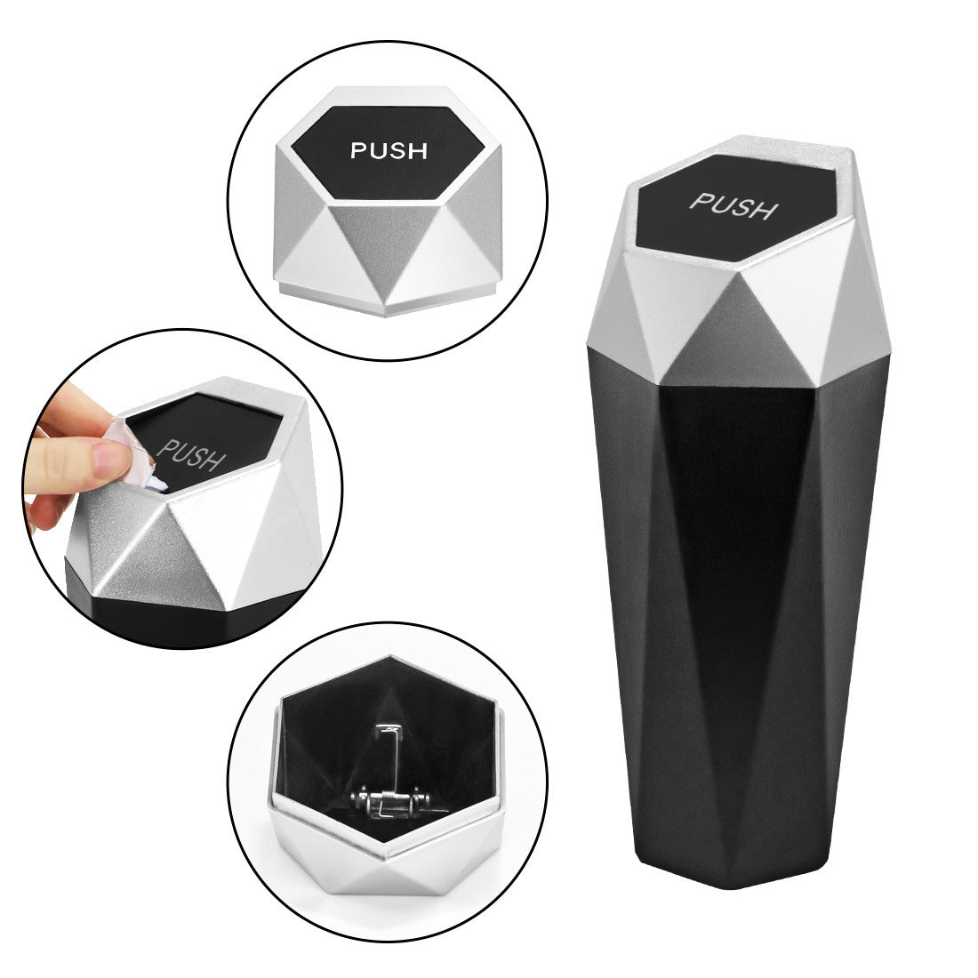 Mini Car Cup Holder Trash Bin with Push Lid