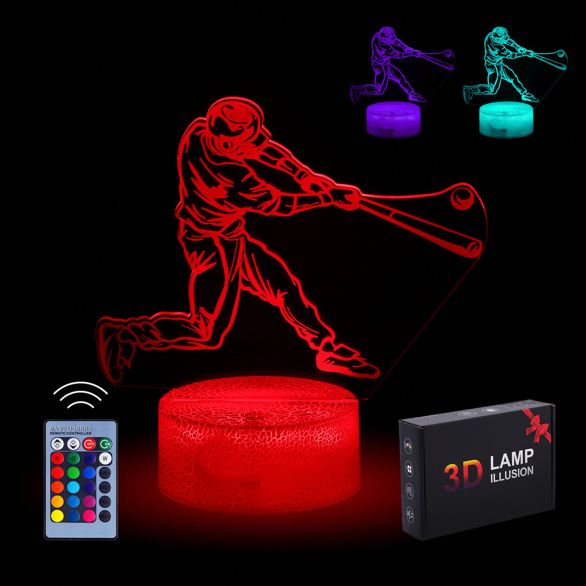 3D Baseball RGB Night Light – 16 Color Touch & Remote Control