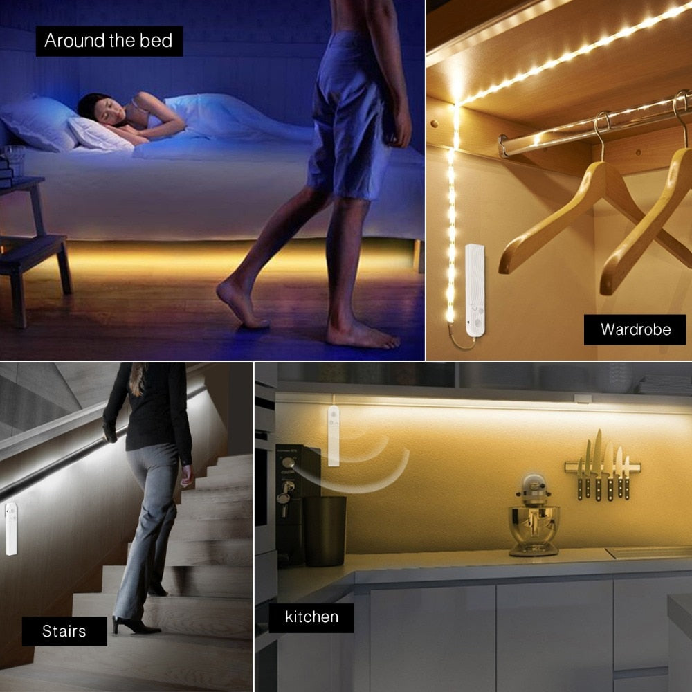 PIR Motion Sensor LED Strip Light – Under Cabinet, Stairs & Closet