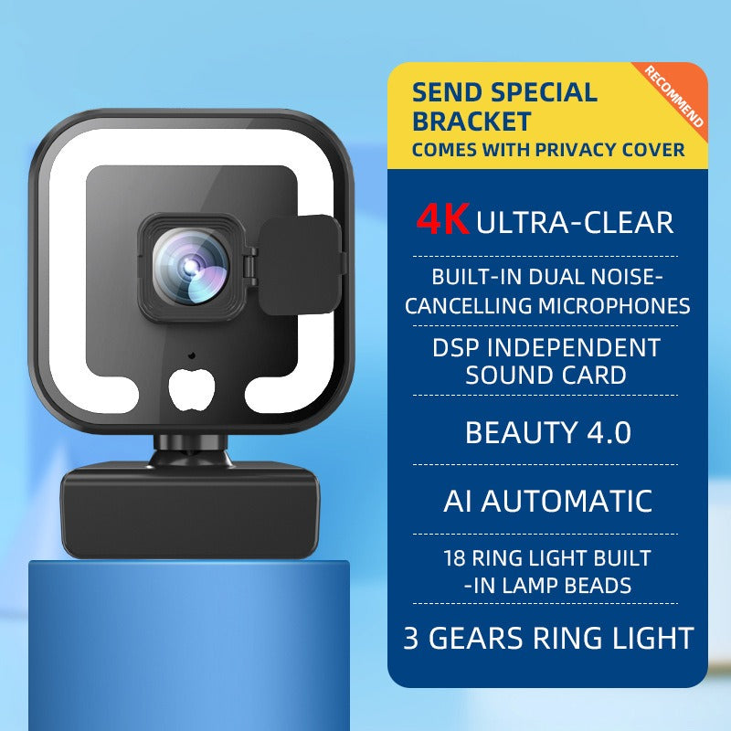 AntLabs HD Autofocus Webcam with Built-In Ring Light & Microphone