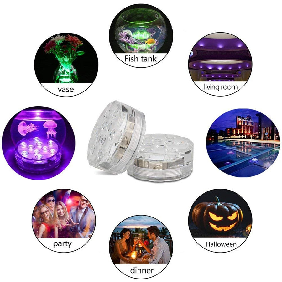 RGB Waterproof Submersible LED Lights with Remote Control