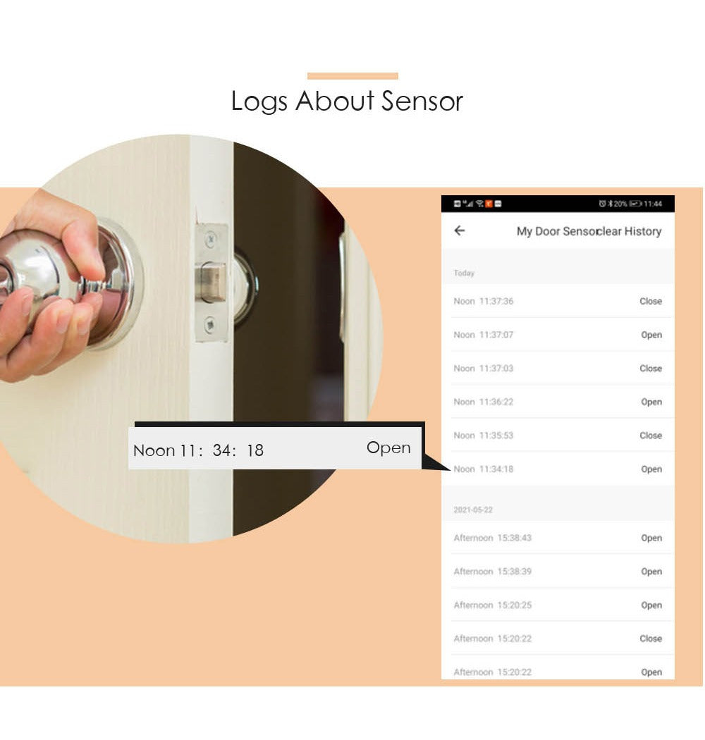 Smart WiFi Door & Window Sensor with 90dB Alarm