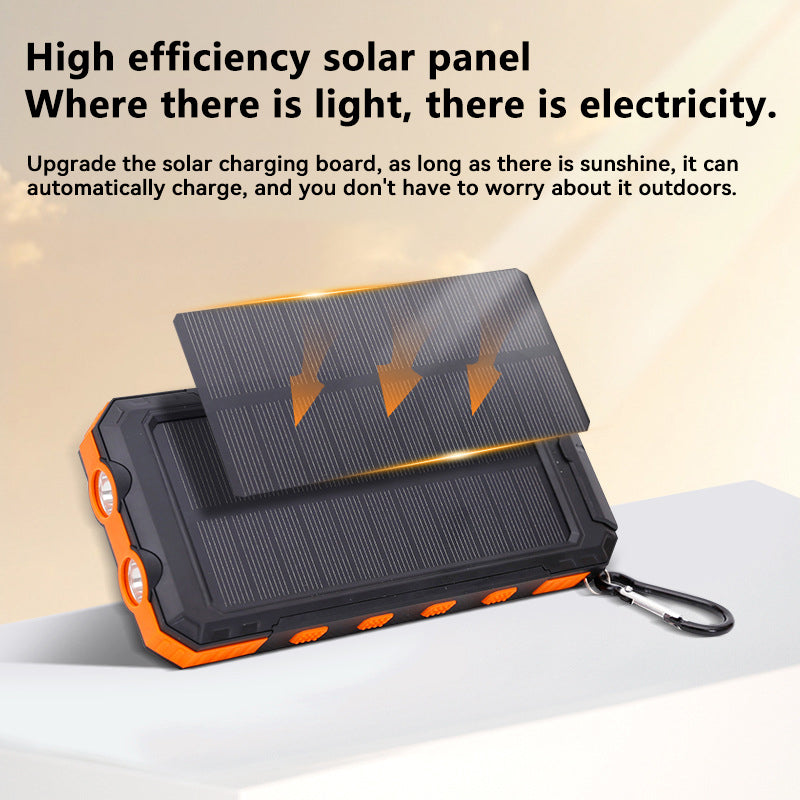 10,000mAh Rugged Solar Power Bank with Dual LED Flashlight & Compass