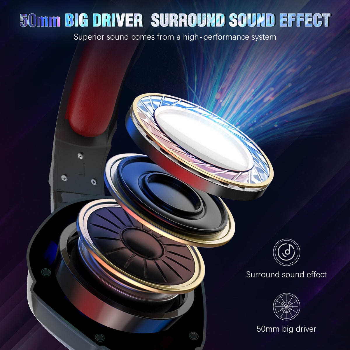 S11 50mm Wired Gaming Headset with Noise-Reducing Microphone & LED Lighting