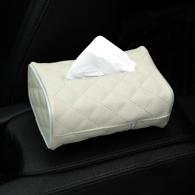 Quilted Leather Car Tissue Box Holder – Headrest & Interior Organizer