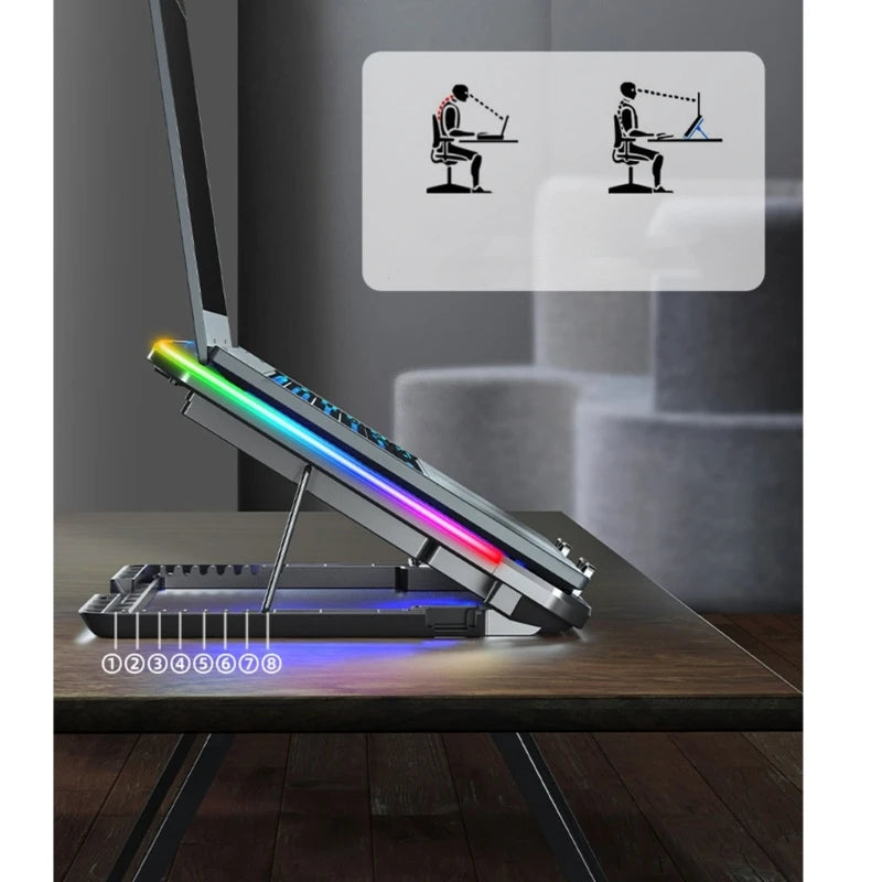 RGB 6-Fan Laptop Cooling Pad with Adjustable Stand