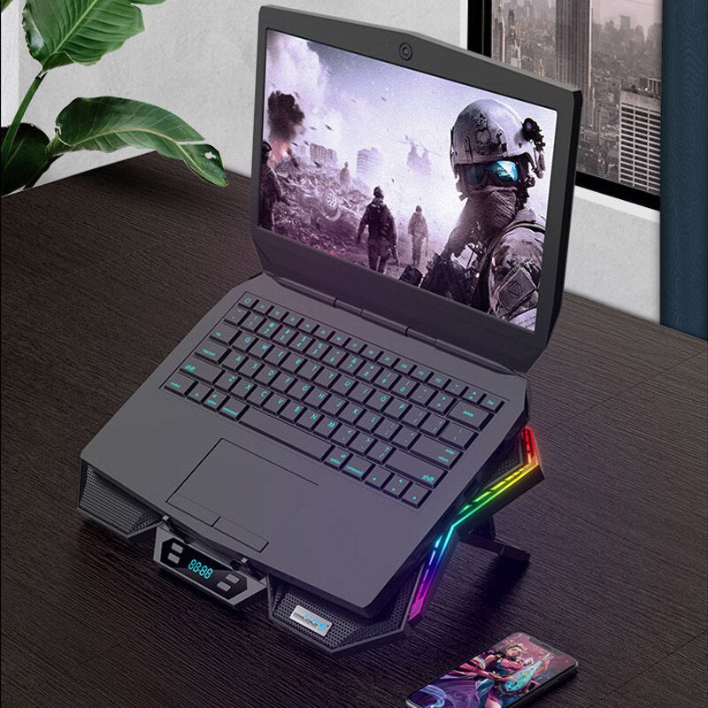 RGB Gaming Laptop Cooling Pad – 6 Fans, Adjustable Stand & LED Display